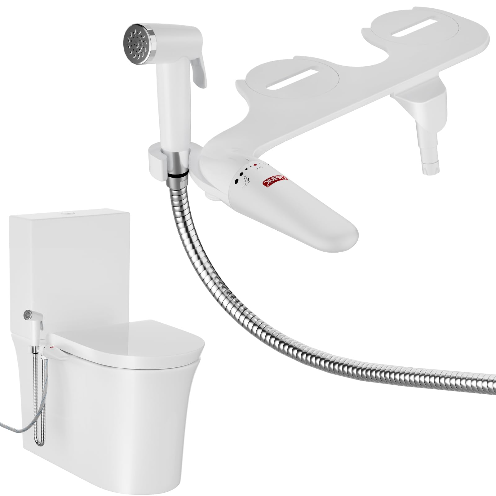 DEANIC 2-in-1 Bidet Attachment with Handheld Bath Bidet Sprayer Ultra-Slim Adjustable Water Pressure Nozzle Cold Water Non Electric