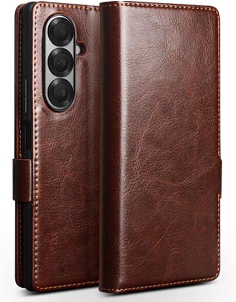 Wallet Case for Samsung Galaxy Z Fold 7, Classic Luxury Genuine Cowhide Leather Phone Cover Card Slots Flip Full Protection Internal Shell Brown
