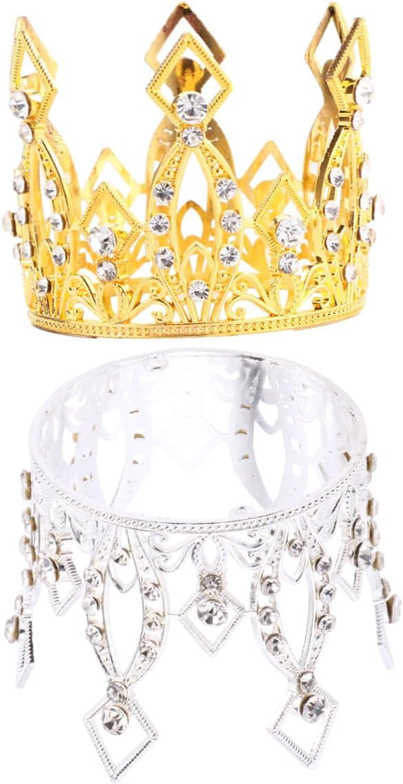 2pcs Alloy Birthday Cake Crown Decoration for Party, Non-edible Chic Cake Topper Set, Color Random Random Color