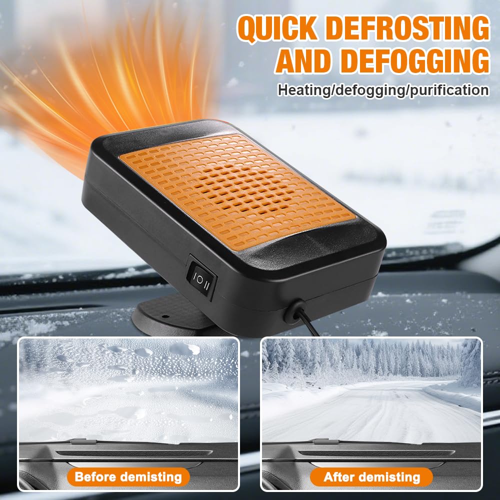 Auto Heizung 12V, 2 in 1 Heizlüfter Auto mit 360 Grad Drehung, 200W Autoheizung 12v Zigarettenanzünder, Tragbare Car Heater, Heizung für 12V Auto, LKWs, SUV, Van (Schwarz)