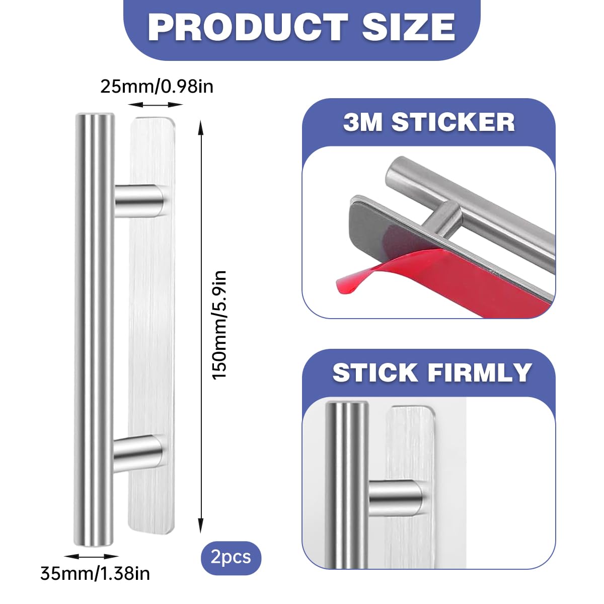 Maniglie Adesive Per Mobili - 2 Pezzi In Acciaio Inox, Senza Bisogno Di Forare - Foto 7