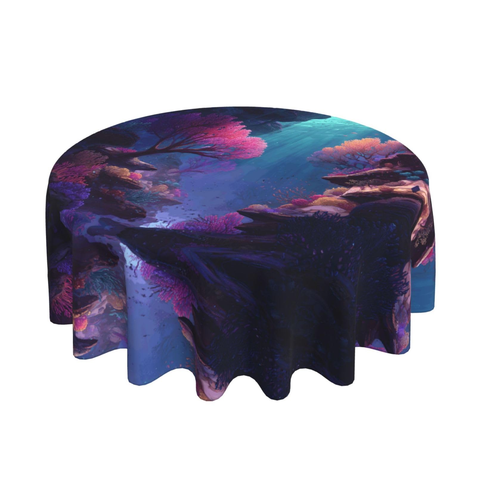 ESNAIUVCD reef print Round Tablecloth Waterproof Washable Wipeable Resistant Polyester Circular Table Cover for Dining Room Kitchen Indoor Outside 60"