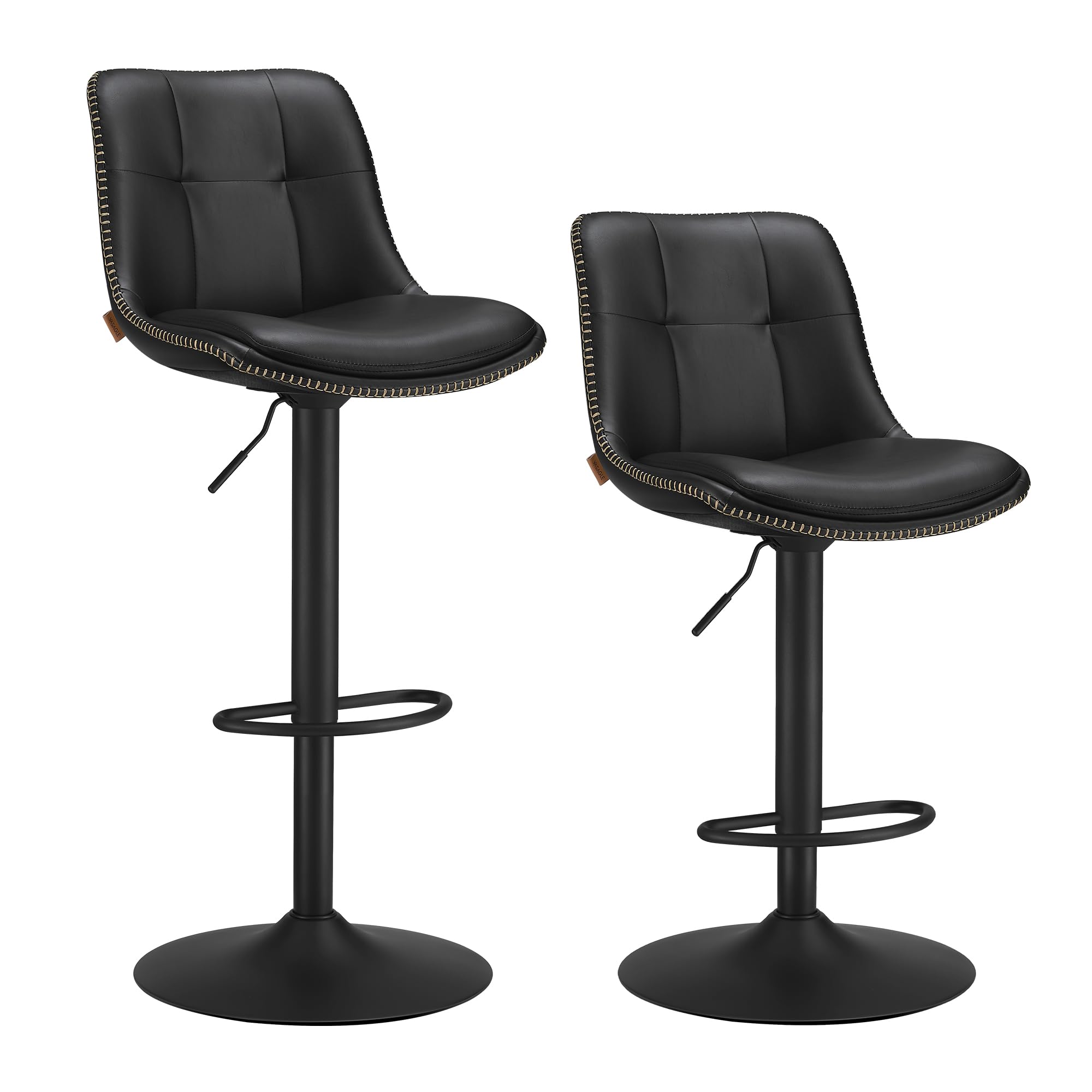 VASAGLE Juego de 2 Taburetes de Bar, Sillas Altas Giratorias Regulables en Altura, Acolchado PU, Sillas de Cocina con Respaldo y Reposapiés, Comedor, Mostrador, Acero, Negro Tinta LJB095B01