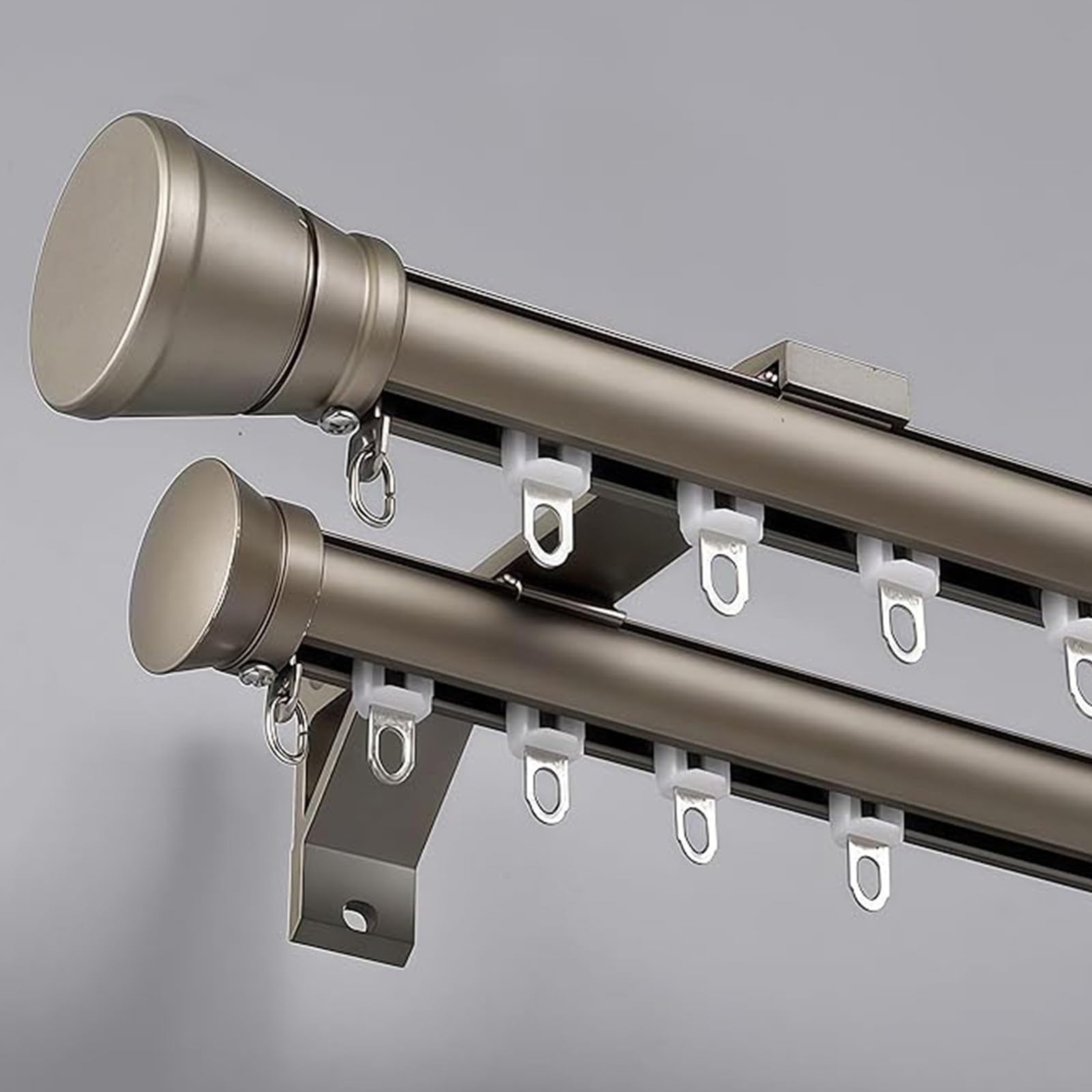 Système de porte coulissante à double rail – Barre en aluminium à 2 rails, mécanisme coulissant mural silencieux avec rouleaux, finition champagne, 4,2 m / 13.8ft – Parfait pour la décoration