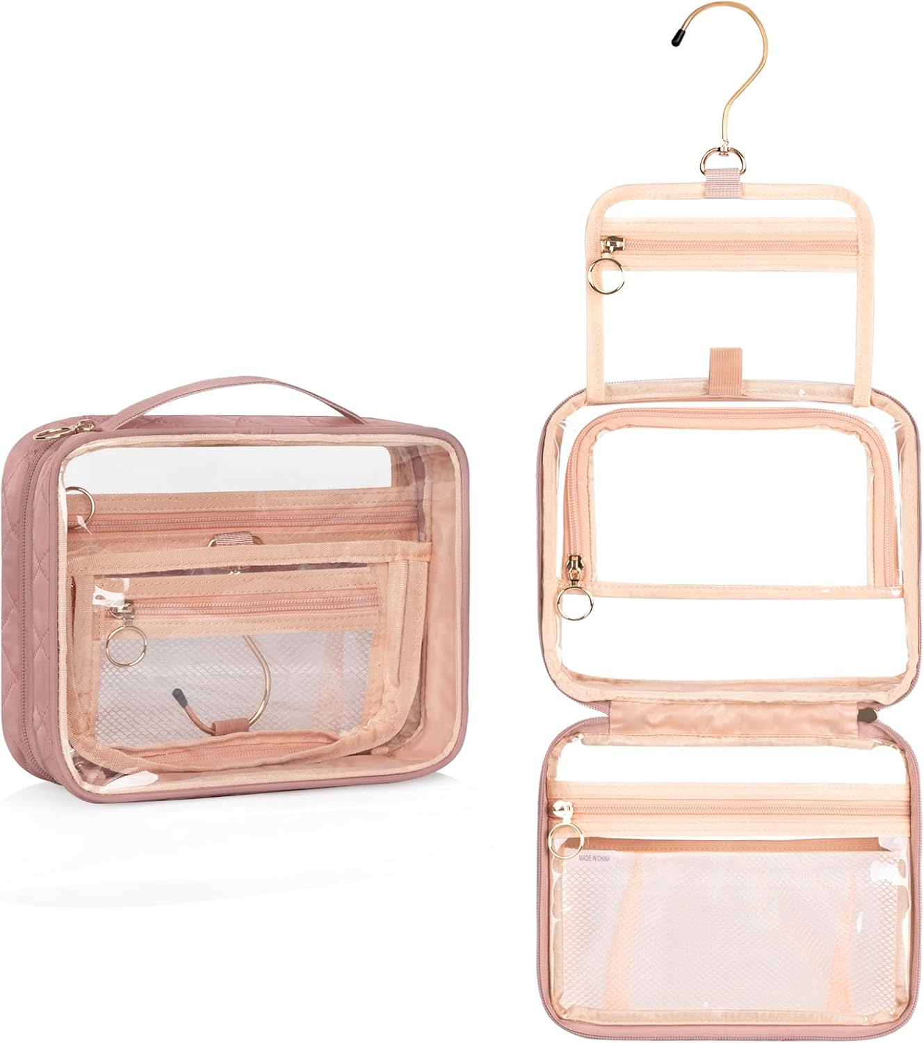 CUBETASTIC Clear Cosmetic Bags, Hanging Toiletry Bag for Travelling, Transparent Makeup Organizer Case, Water-Resistant Portable Skncare Storage Pouch with Handle, Travel Must Haves