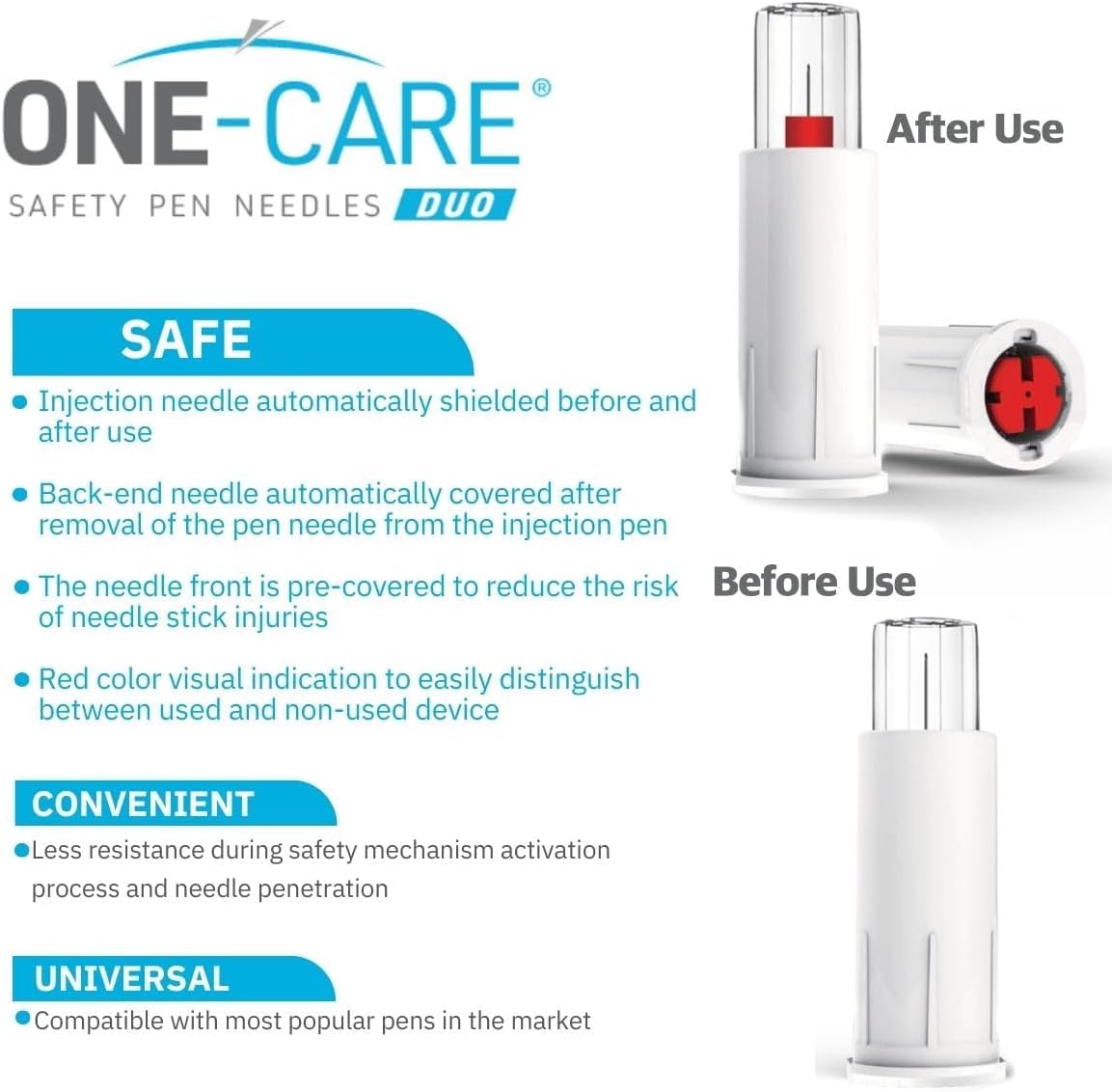 ONE-CARE PRO Duo Safety Pen Tips 31G x 3/16,Dual Shield,100/bx
