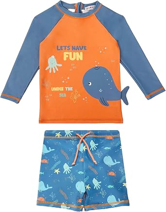 weVSwe Baby Swimsuit Boy UPF 50 + Rash Guard Shirt Trunk Set UV Protection بدلة سباحة 0-6 سنوات