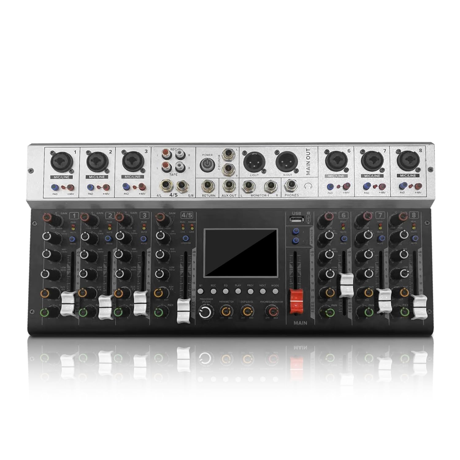 KA-8 8 channel Professional Audio Mixer,large-size LED display,256 DSP effects,exquisite and portable,suitable for multi-functional recording studio equipment,live broadcasts,etc. (KA-8)
