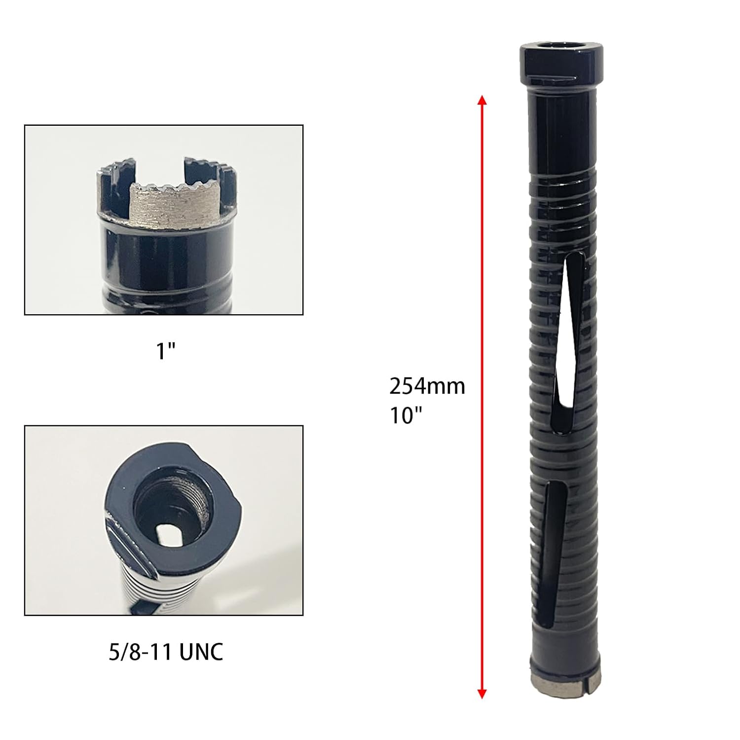 Core Drill Bits 1 inch Diameter 10in/254mm Drilling Depth Concrete Laser-Welded for Concrete with Rebar Brick Block Masonry Two 5/8-11" Thread Adapters