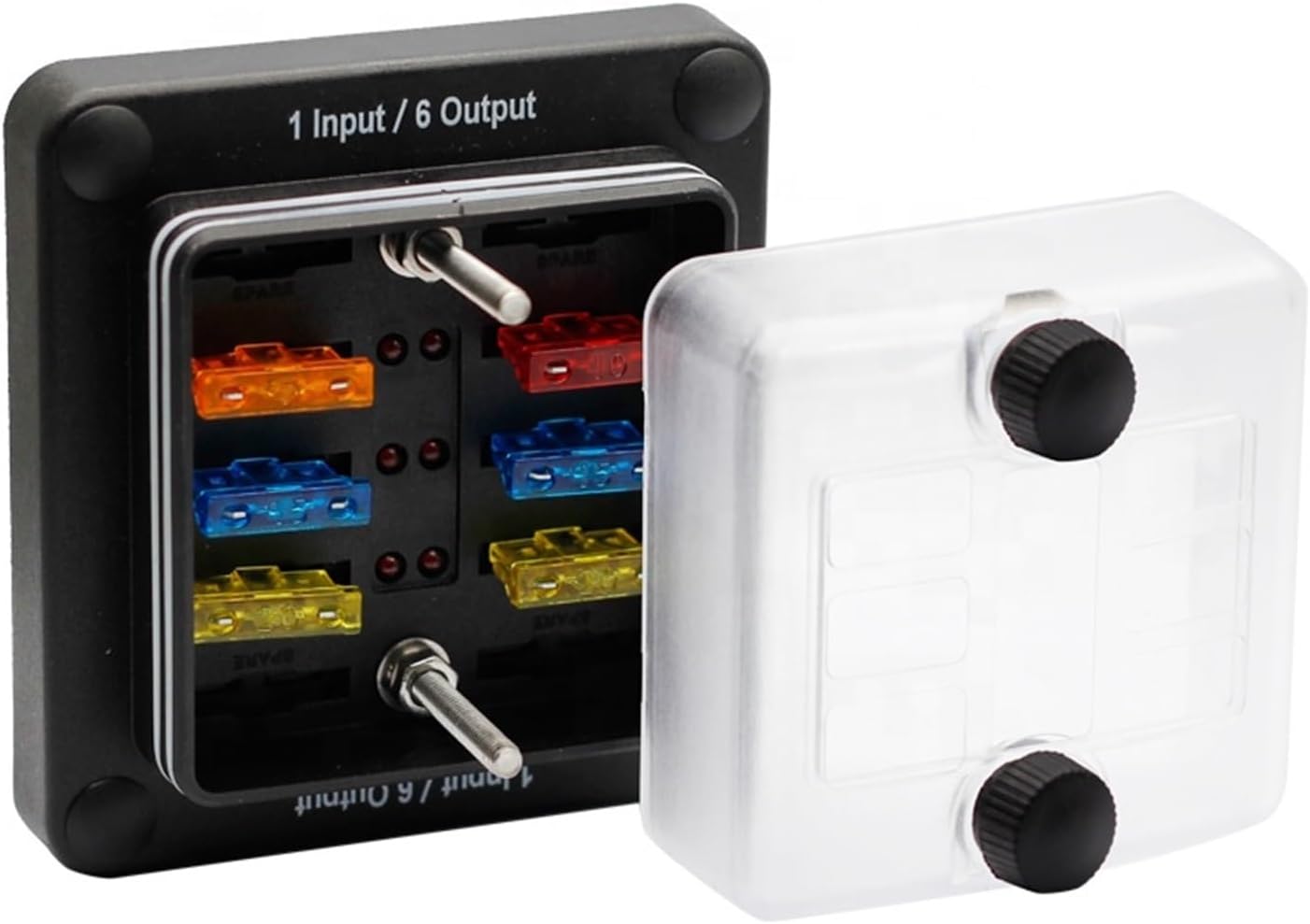 1Input/6 Output Marine Fuse Box with IP65 Waterproof Protection Cover LED Warning Indicator for Car Marine RV Truck(Gold)