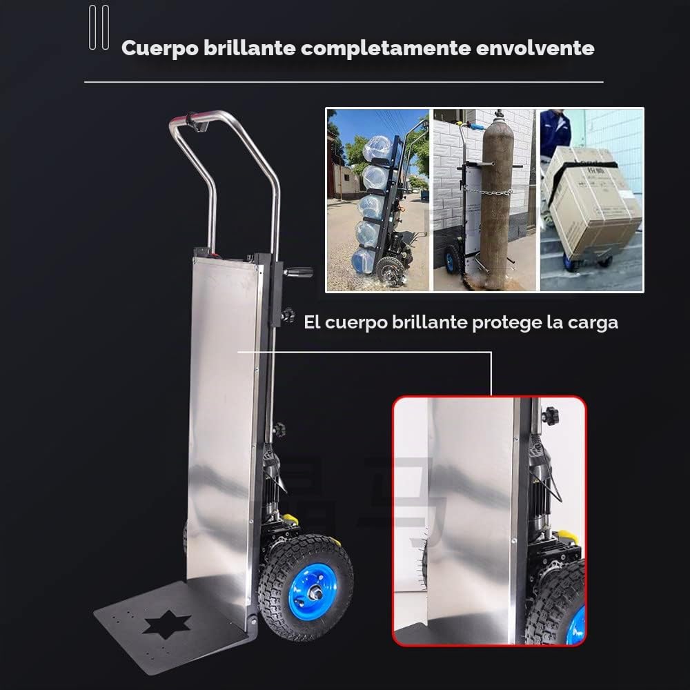 Carretilla De Mano EléCtrica,Carretilla para Subir Escaleras con Carga De 400 Kg Que Ahorra Mano De Obra con Mango TelescóPico (45-65 Pulgadas),Motor Sin Escobillas De 1200 W,BateríA De 48 V/36 Ah