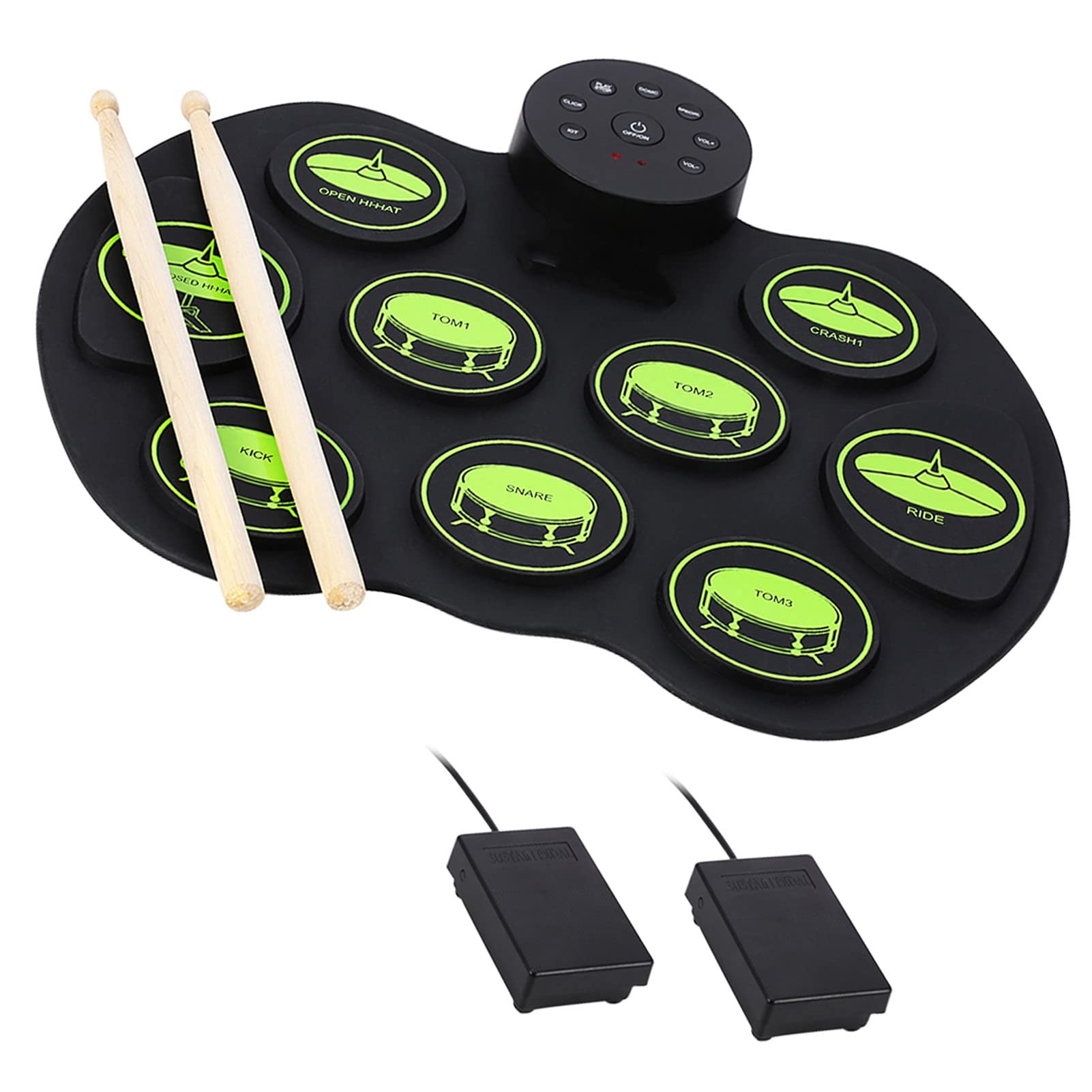 Btuty Set di Batterie Elettroniche - Kit di Batteria di Azionamento Digitale Sensibile al Tatto 9 Pad Batteria 2 Pedali (Senza Altoparlanti)