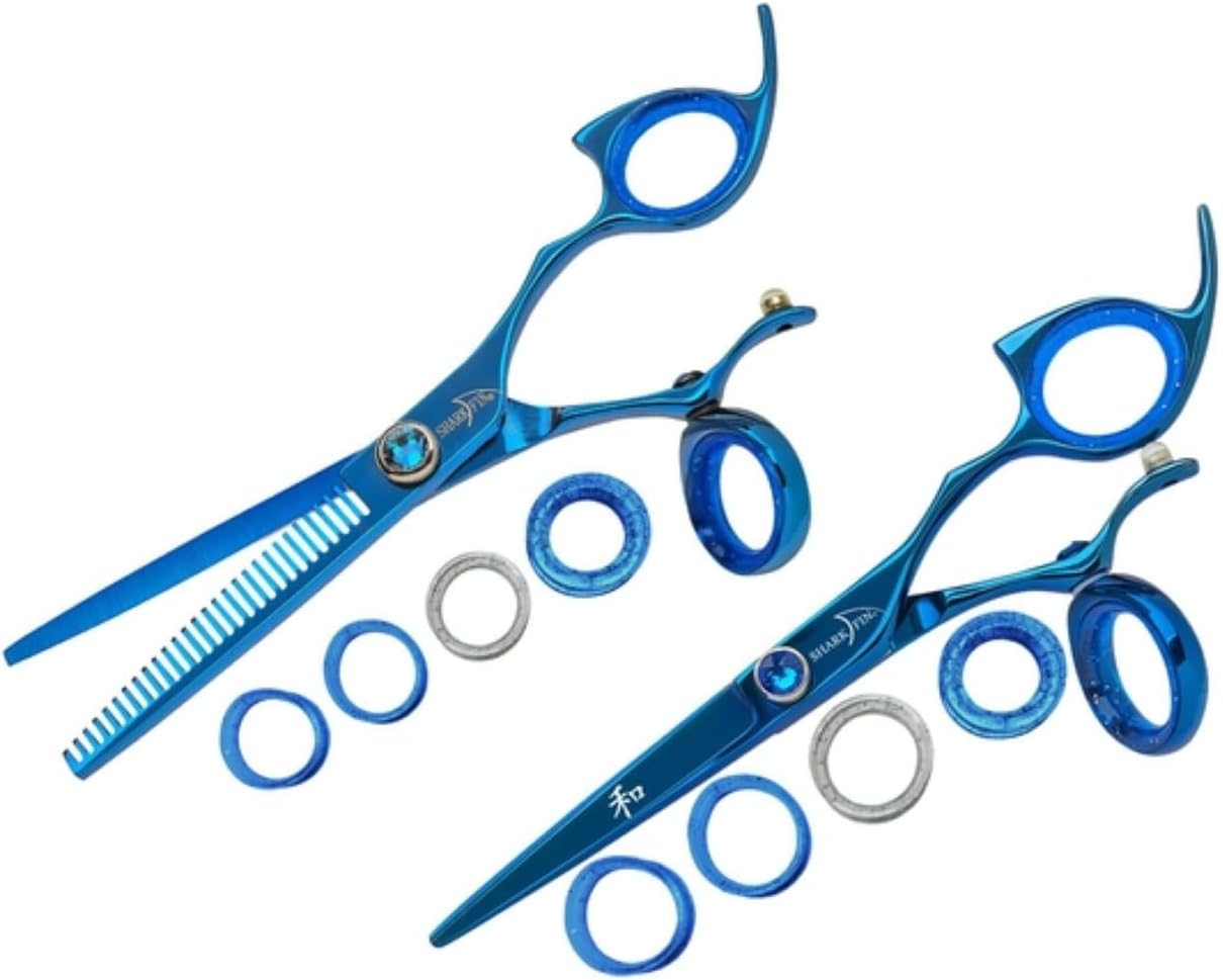 Sharkfin Shears Professional Right Handed Swivel Blue 6.25" Shear & 28 Tooth Thinner Set