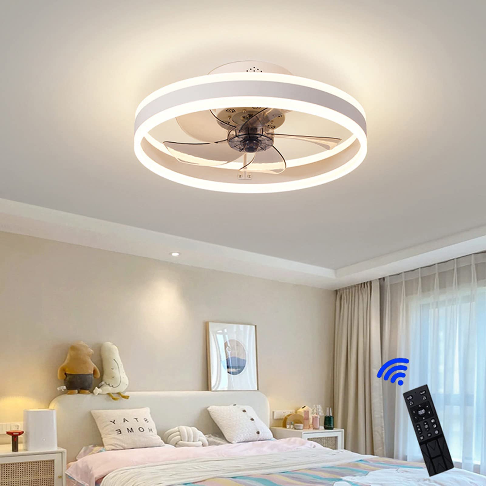tekrabea LED Ceiling Fans with Lights Reversible Remote, 6 Speeds Modern Bedroom Fan Ceiling Light Quiet Dimmable Small Ceiling Fan Light for Living Room