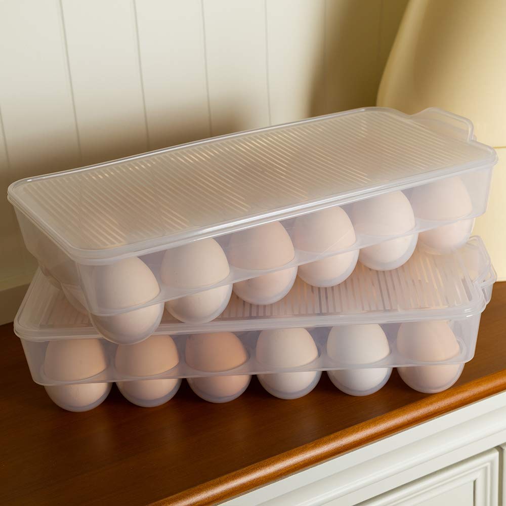 TOUARETAILS Plastic Egg Tray for Fridge Egg Holder with Lid, Transparent, Plastic (18 Eggs) 2