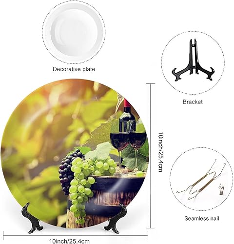 Miniatura 6 de Placa de cerámica para colgar en la pared, decoración de copa de vino tinto con barril de pintura de barril decorativo, plato de porcelana para sala