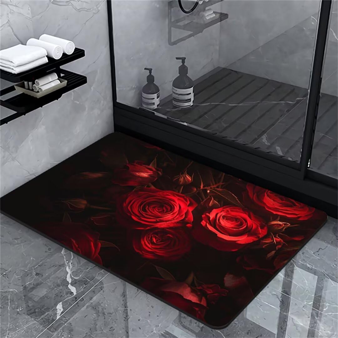 Badezimmerteppich Badematte rutschfest Badematte Badteppich Badvorleger 140x200cm Badematten Badteppiche Duschmatte rutschfest, Duschvorleger Badezimmermatte rutschfest Stein Badematte Rose