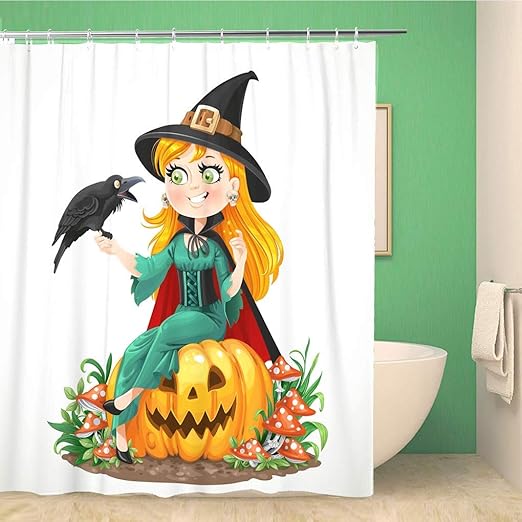 Amazon ハロウィーンレイアウトの怖いイラスト入りの要素が付いている満月の前の72x72インチのシャワーカーテンの魔女防水ポリエステル生地の浴室のホックが付いている浴室のカーテンセット 180x180 Cm シャワーカーテン ホーム キッチン オンライン通販 Amazon ハロウィーンレイアウトの怖いイラスト入りの要素が付いている満月の前の72x72インチのシャワーカーテンの魔女防水ポリエステル生地の浴室のホックが付いている浴室のカーテンセット 180x180 Cm シャワーカーテン ホーム キッチン オンライン通販