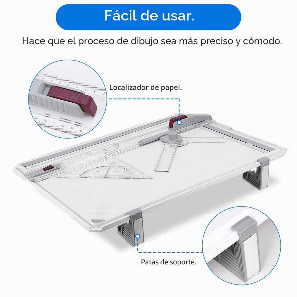 Mesa de Dibujo A3 Mesa de Dibujo Mesa de dibu jo Profesional de precisión con 2 Reglas paralelas y 2 Clips de Esquina, Tablero de Dibujo Ajustable ergonómico Multifuncional
