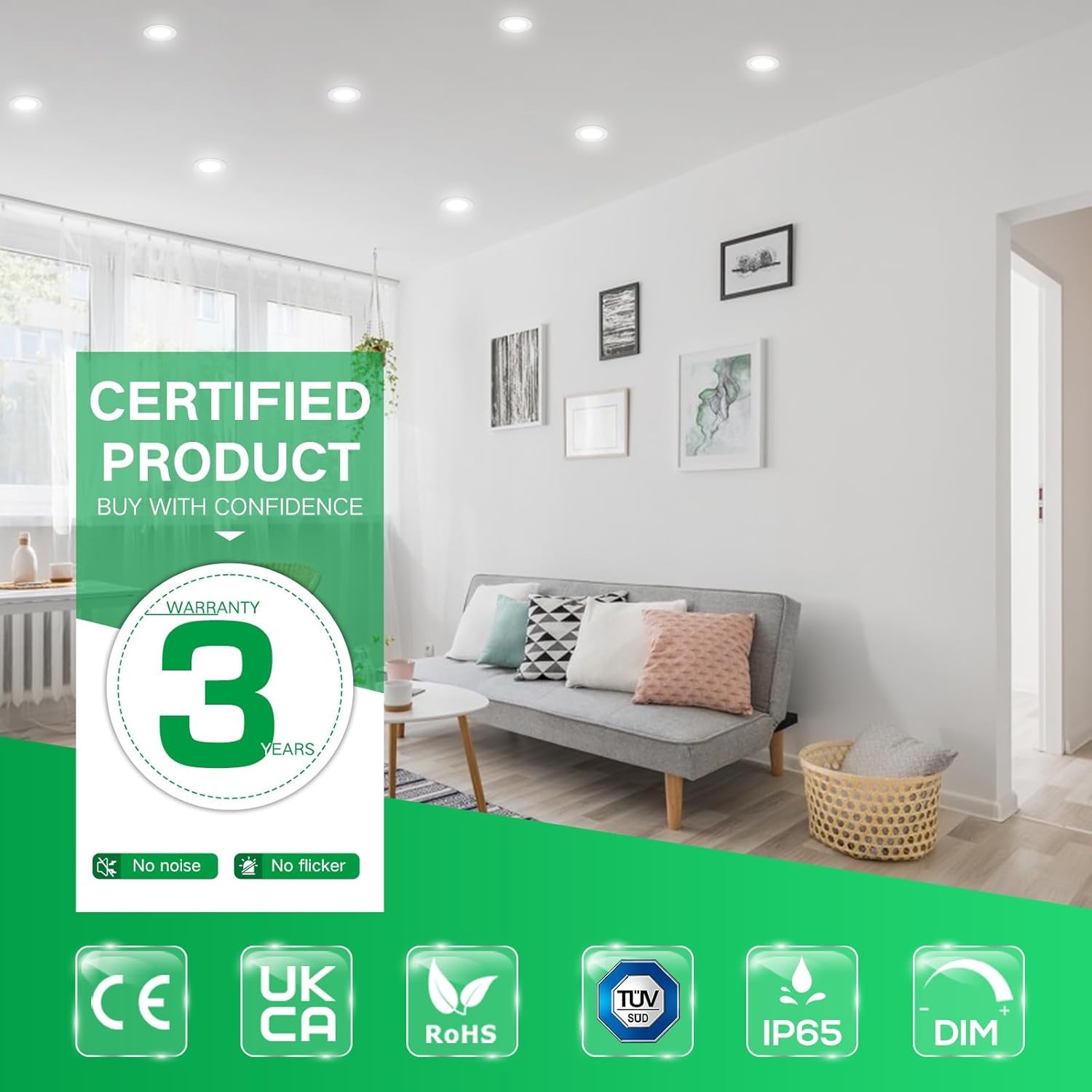 ALUSSO Lot de 6 Spot LED Encastrable 68mm 7W Dimmable AC 220-240V 3000K 4000K 6500K IP65 Réglable Blanc