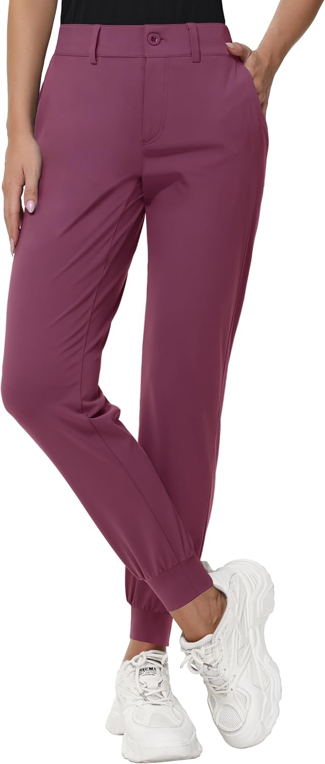 MIVEI Women's Stretch Golf Joggers Pants - Tapered Athletic Casual Work Dress Travel Sweatpants with Zipper Pockets UP50