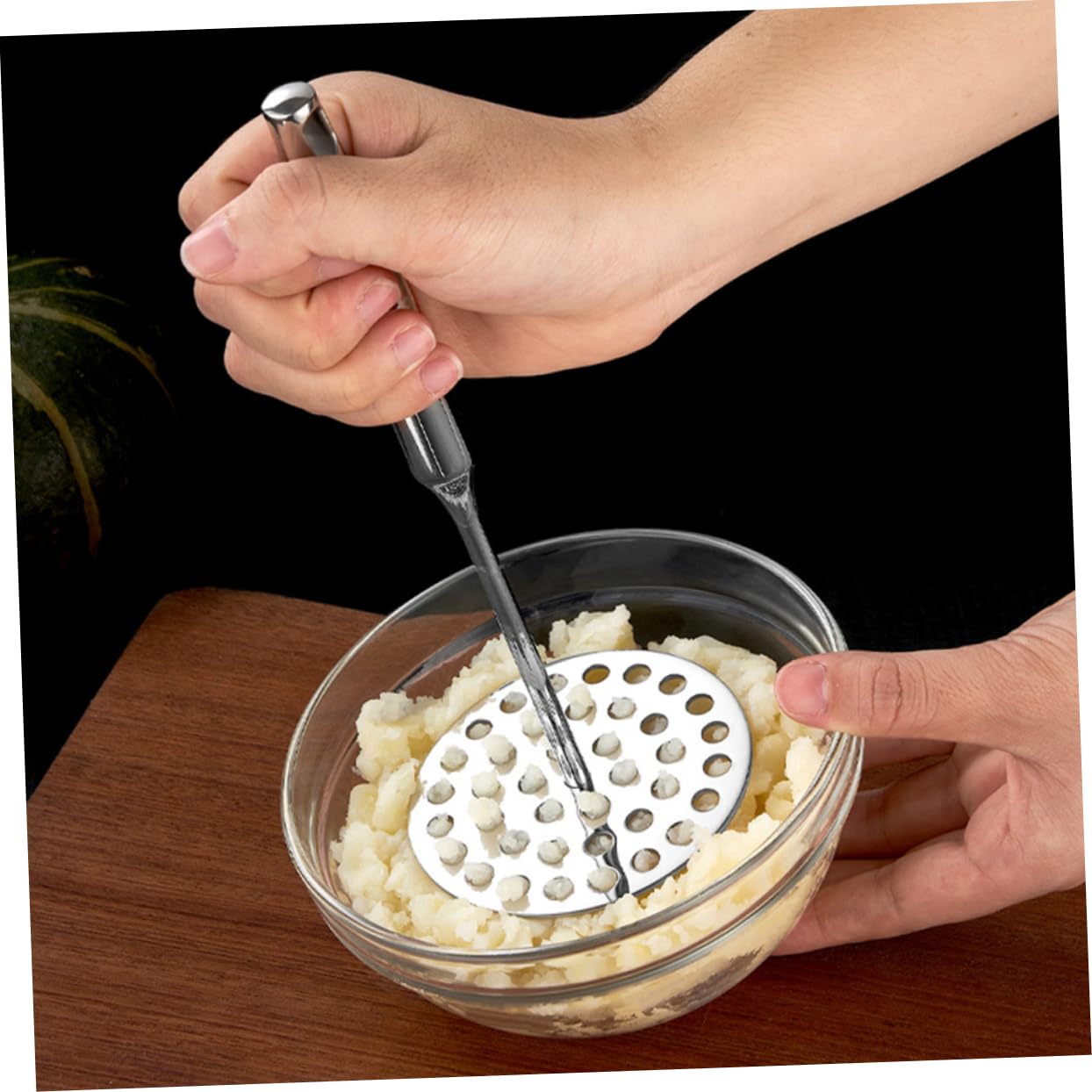 DECHOUS Manual Stainless Steel Potato Masher Versatile Kitchen Tool for Mashing Potatoes Crushing Garlic Vegetables Compact Design for Easy Storage Travel Stylish Elegant Kitchen