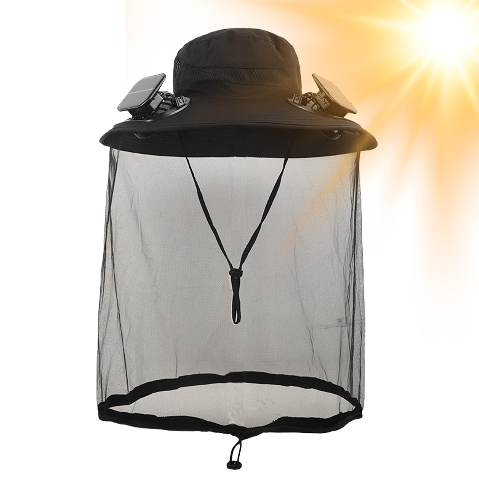 Cappello a ventaglio a tesa larga ad energia solare - Cappello da pescatore UPF50+ con zanzariera | Cappello a secchiello impermeabile traspirante, per sport all'aria aperta, uomini, donne