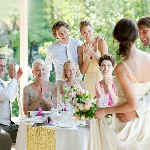 Miniatura 9 de Camino de mesa dorado  Camino de mesa de lentejuelas con purpurina para suministros de fiesta de cumpleaños, 10 unidades, dorado