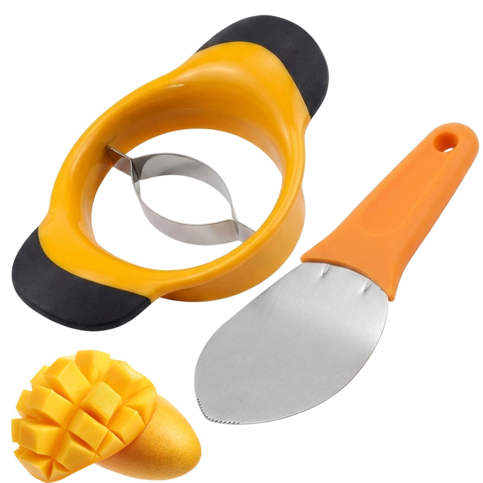 2 PCS Mango Cutter, Corer with Mango Scoop, Fruit Slicer for Kitchen, Easy Fruit Preparation Tool