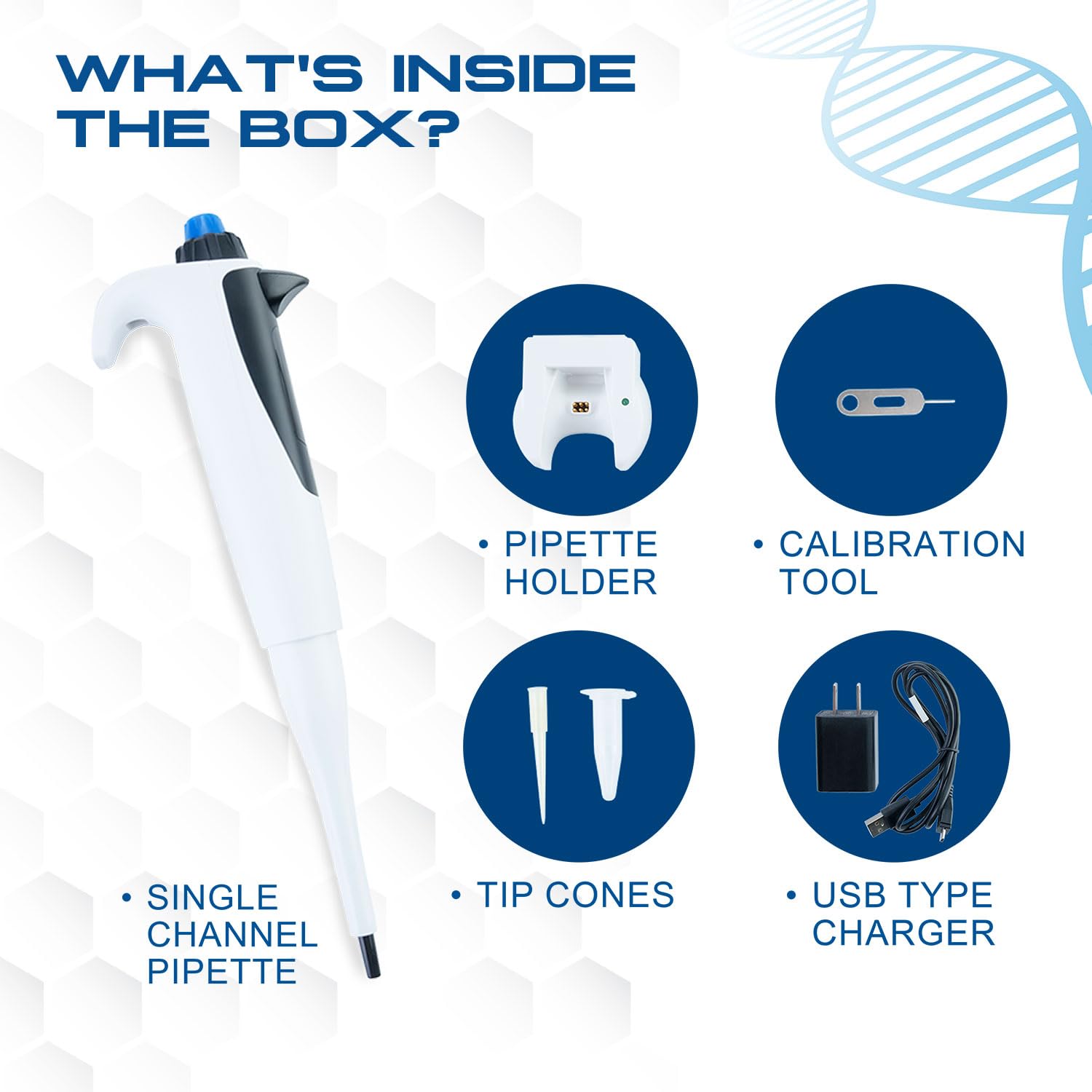 LabChoice - Pipetta elettronica a canale singolo, micropipetta multifunzione da laboratorio con volume regolabile da 5 a 50 μl, display digitale