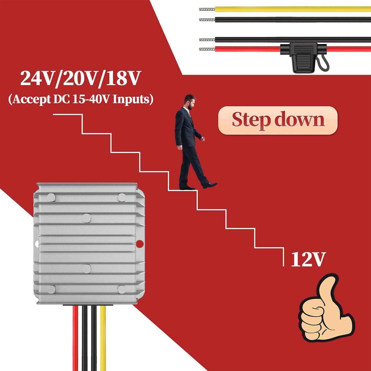 24V to 12V Converter 20A 240W with Fuse - Image 2