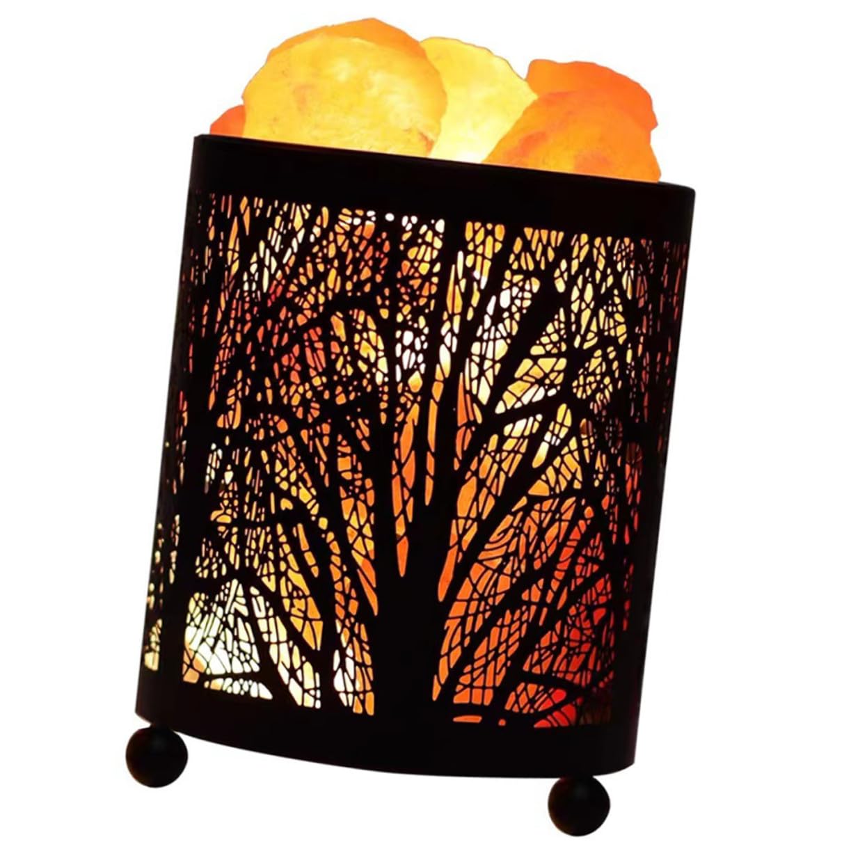 Lampe à Sel Décorative Élégante en Fer, Cylindre Noir, avec Ampoules