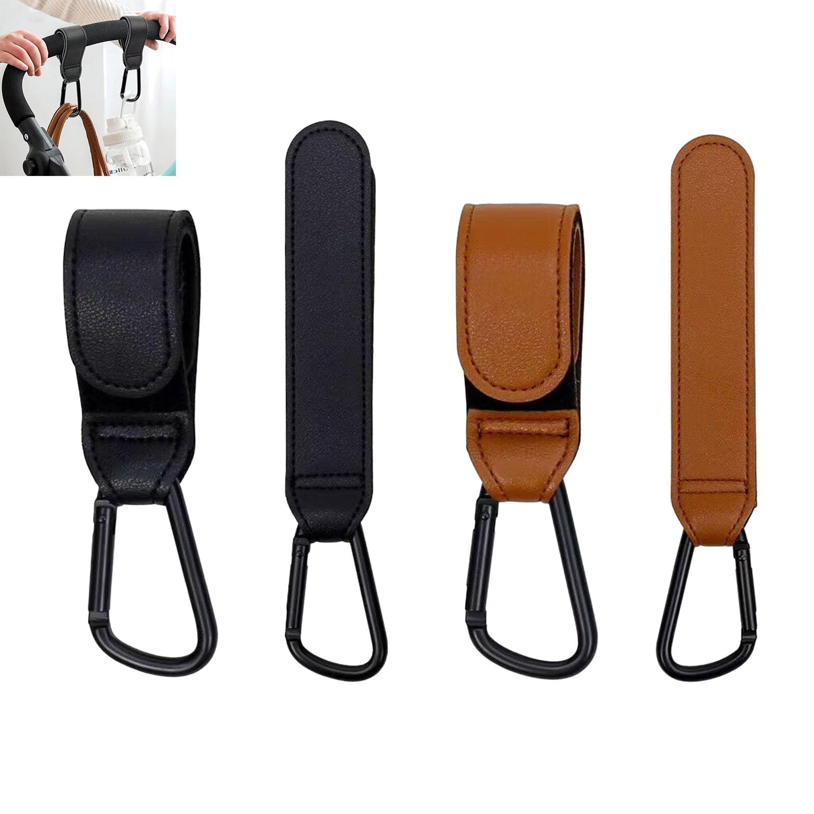 4Pcs Multipurpose PU Leather Bike Hook for Luggage Strollers Bicycles | Premium PU Leather, Reinforced Stitching, Adjustable Strap, Tool-free Quick Install, Fits Strollers Bikes Carts Wheelchairs-image-47