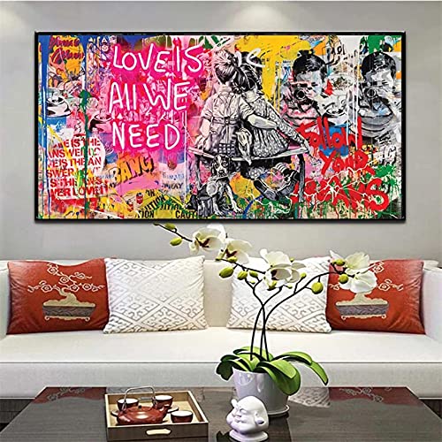 Toile art graffiti amour 40x80cm non encadrée pour déco moderne