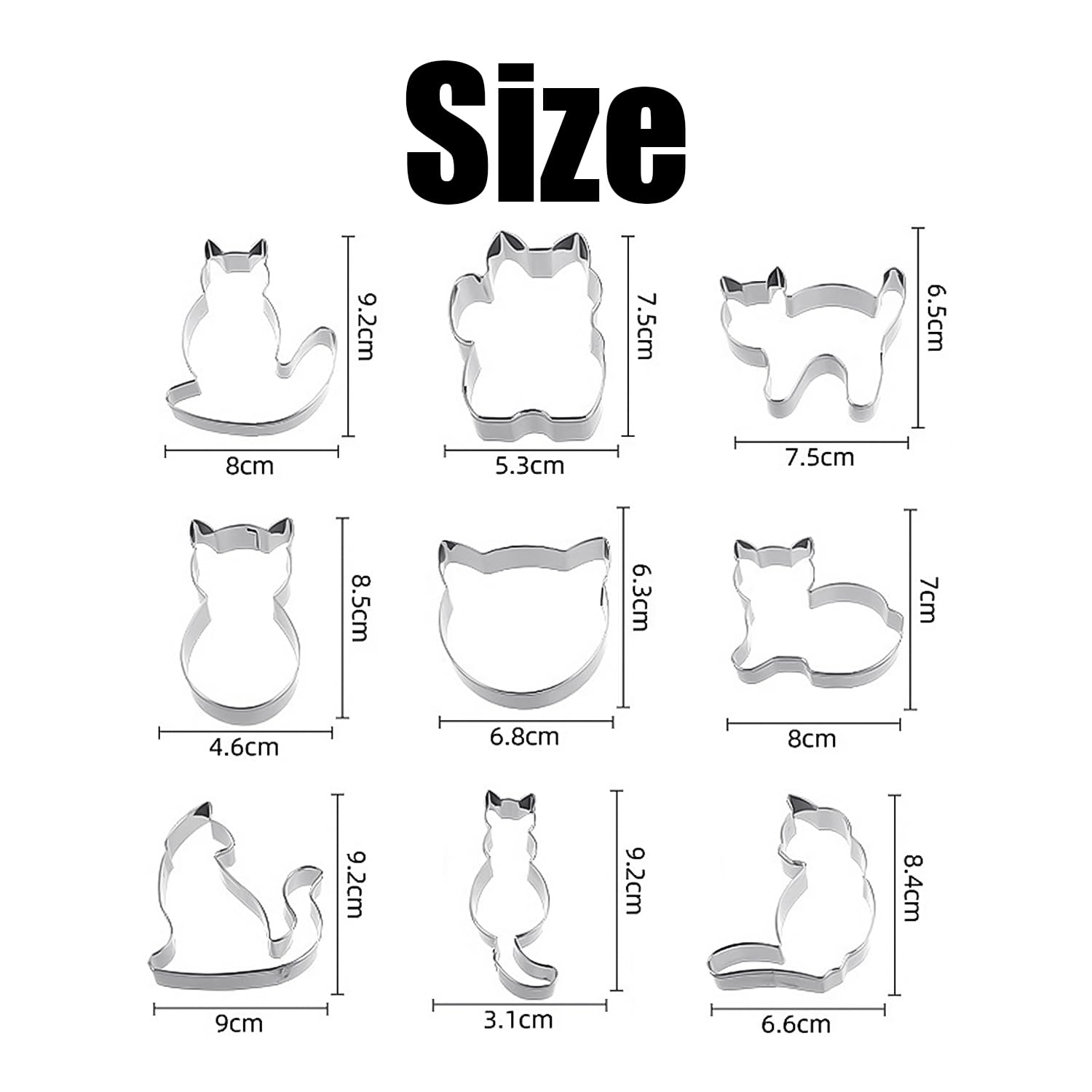 9 Stück Kätzchen-Keksformen, Cartoon-Tierformen, Backwerkzeuge, Kreative Keksformen, Edelstahlformen