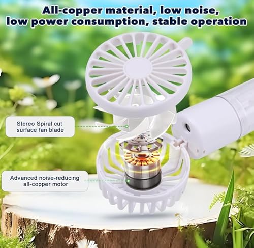 JIZZU Tragbarer Handventilator mit Wassernebel, 4000mAh Mini Ventilator USB, Wasserventilator mit 4 Geschwindigkeiten, Batteriebetriebener kleiner Ventilator für Büro, Reise und Camping