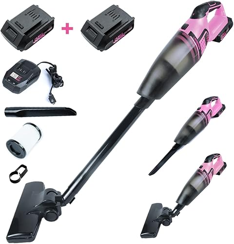 Pink Power Aspiradora inalámbrica ligera para limpieza del hogar, aspiradora inalámbrica  Aspiradora de mano portátil para alfombras de pelo de