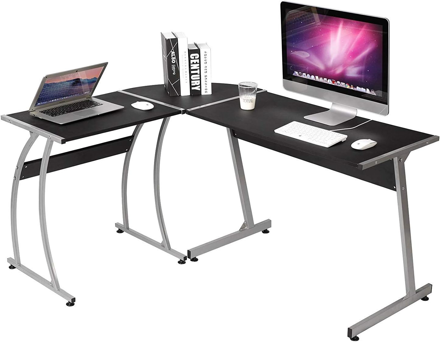 L-Shaped Computer Desk Corner Desks Modern PC Laptop Workstation Table Heavy Duty Home Office Desk Wood
