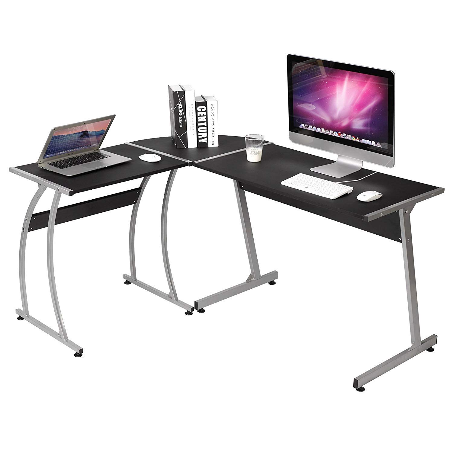 L-Shaped Computer Desk Corner Desks Modern PC Laptop Workstation Table Heavy Duty Home Office Desk Wood