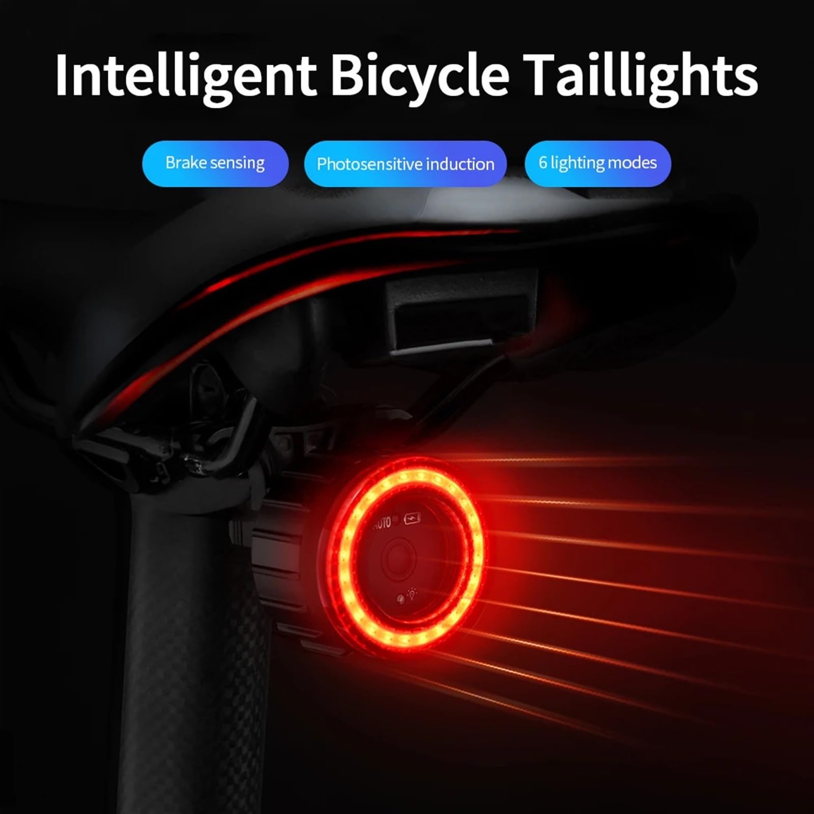 Luz trasera de freno inteligente for bicicleta Cob, cojín de poste de gran apertura, luz trasera de freno inteligente
