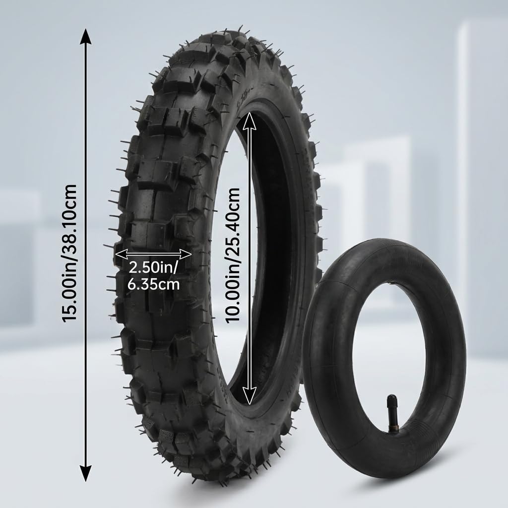 VGEBY Neumáticos de Motocross, Juego de Neumáticos y Cámaras de Aire de 2,50 a 10 Pulgadas, Neumáticos y Cámaras de Aire para Moto de Cross de Caucho Butílico Engrosado con Válvula, VGEBYefk3ar6nz0