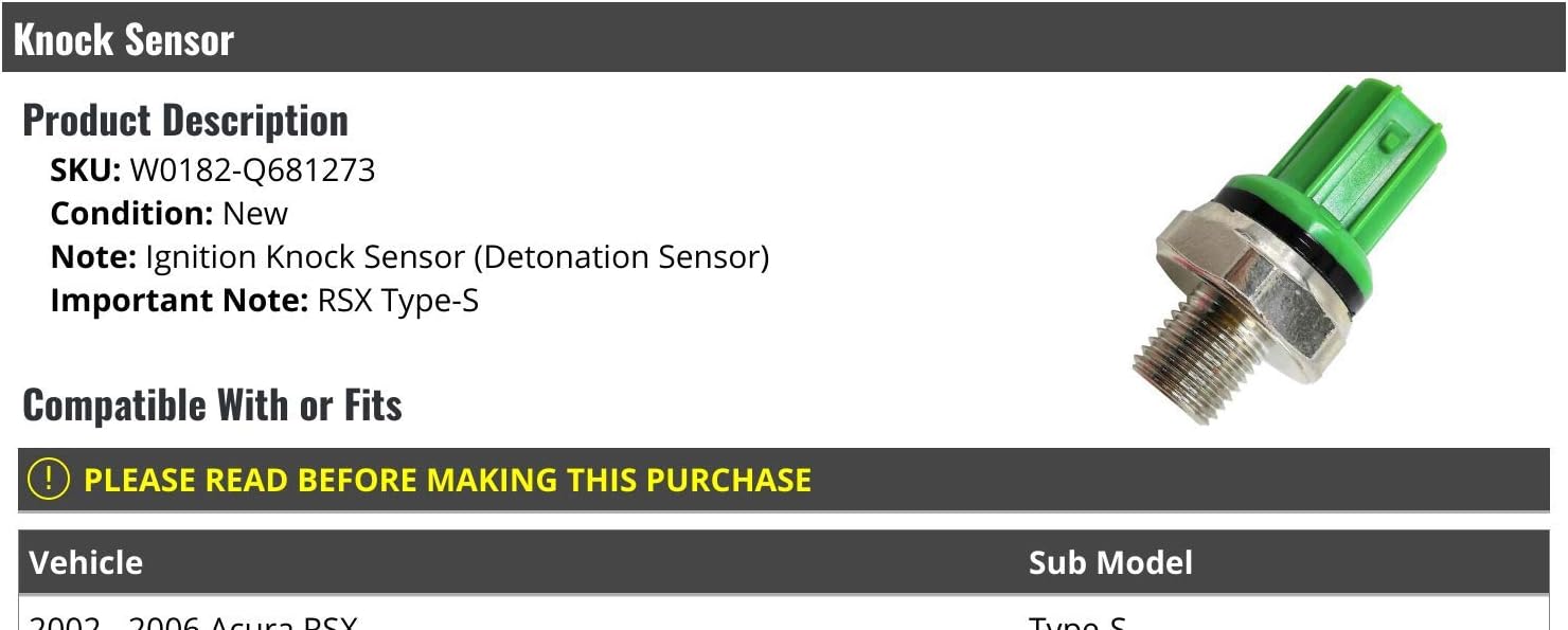 Ignition Knock Sensor (Detonation Sensor) - Compatible with 2002-2006 Acura RSX Type-S