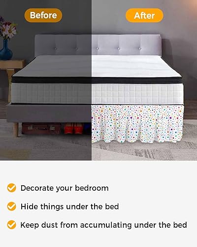 Miniatura 10 de Falda de cama costera tamaño Queen de 16 pulgadas de caída, falda de cama elástica ajustable azul verde azulado coral con volantes para cama Queen,