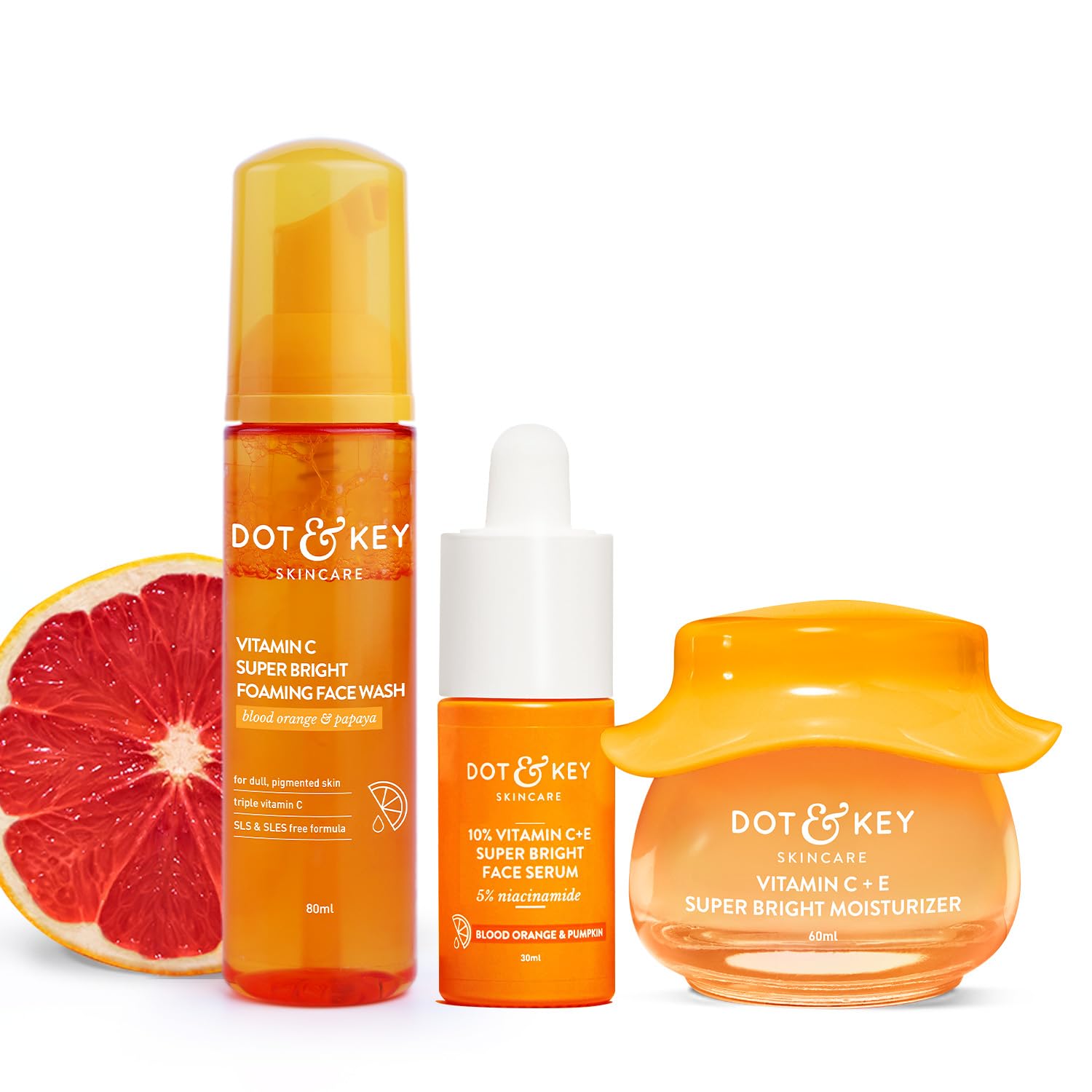 Dot & Key Vitamin C + E Skin Care Combo | Foaming Facewash 80ml, Serum 30ml, Moisturizer 60ml