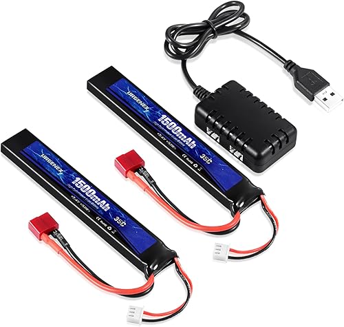 URGENEX Batería Airsoft 7.4V 1500mAh 35C Alta tasa de descarga Lipo Batería con Dean-Style T Plug Recargable 3S RC Lipo con cargador USB 1TO2 apto