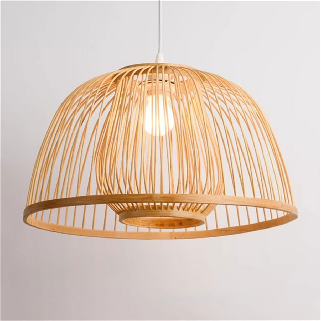 CSSYKV 1-Layer Bamboo Basket Pendant Lighting 15.7'' Large Natural Wicker Chandelier Hand-Woven Boho Light Fixtures Classic Natural Material for Kitchen Island Hanging Ceiling Living Room Light
