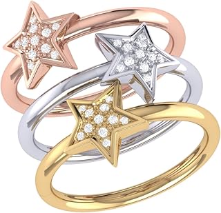 Natural Diamond Detachable Ring for Women in 14K Yellow, Rose Gold Vermeil and Non Vermeil on 925 Sterling Silver, Dazzling Star Design, Triple Color Ring, Precious Ring (Color H-I, Clarity I2-I3)