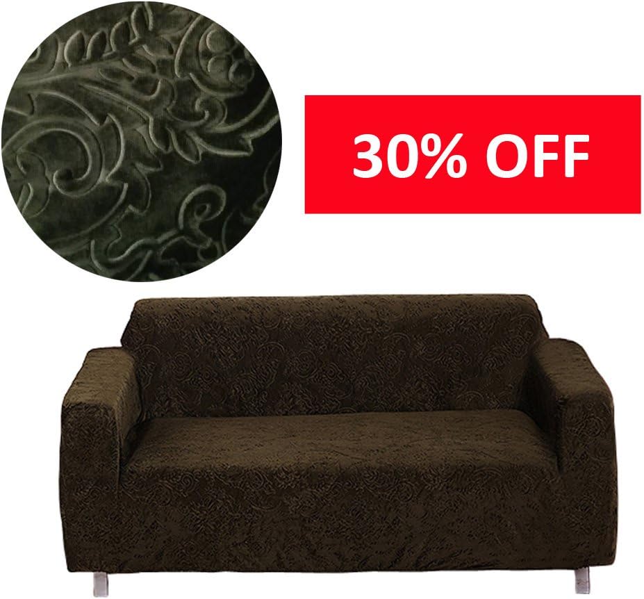 MOVING GARDEN Jacquard Stretch Sofa Covers Textured Elastic Fabric Chair Loveseat Couch Slipcovers Kids Pets Protector (3 Seater, Green Coffee)