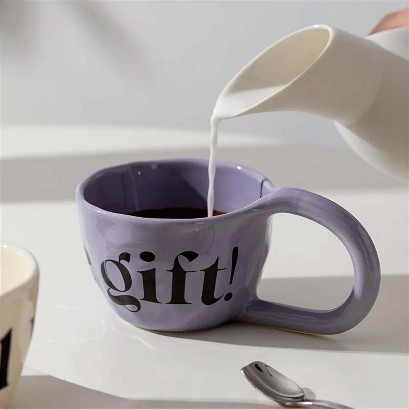 Taza de cerámica de gran capacidad de 350ml, taza de agua for el hogar con orejas grandes pellizcadas a mano, taza de café y leche, par de tazas, 2 uds. Para Boda(Khaki Beige)