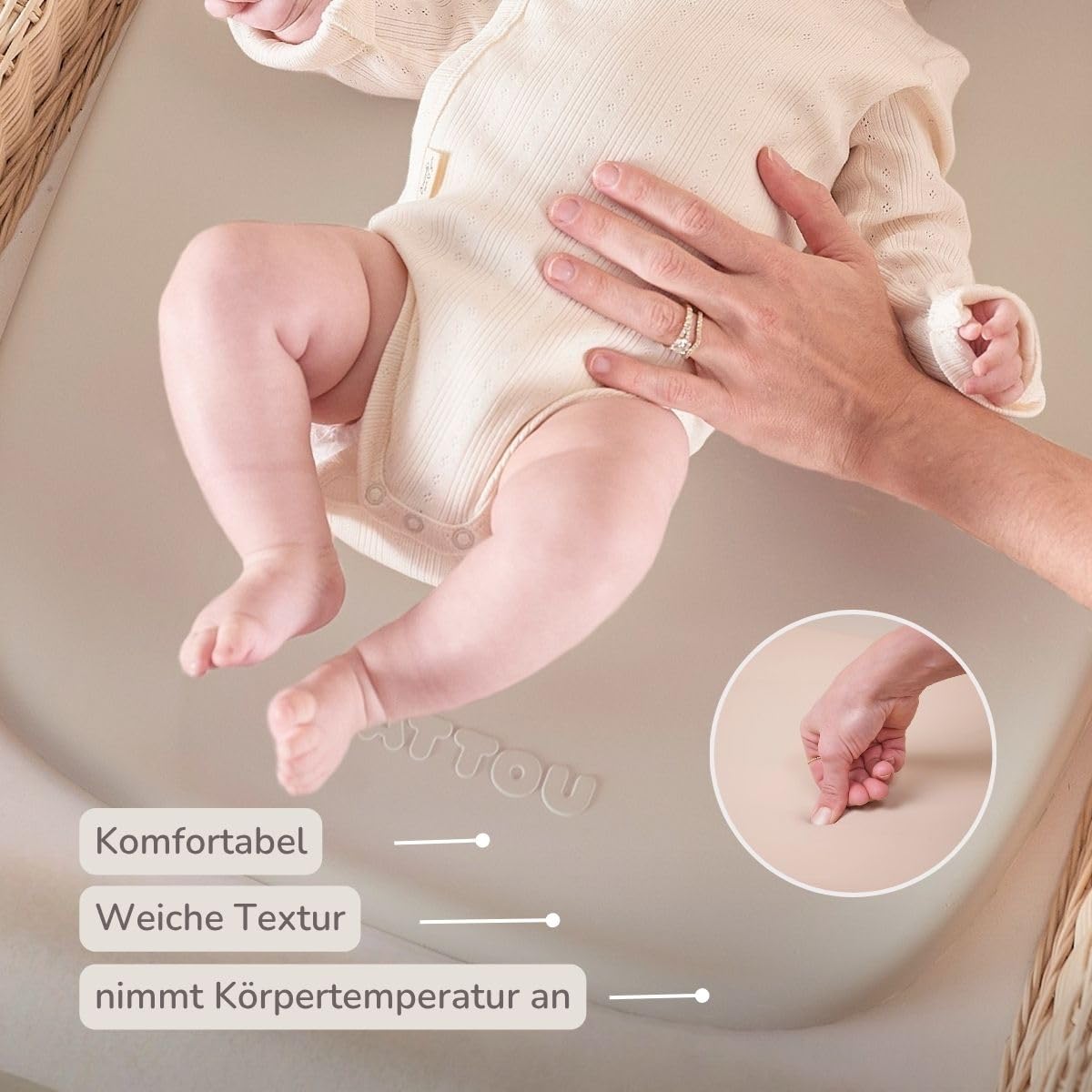 Nattou Wickelauflage - Wickelauflage Abwaschbar und wasserdicht auf PU-Schaum - Leicht und weich Baby Wickelunterlage - Wickelunterlage mit erhöhten Rändern - 50x70 cm - Tonfarben
